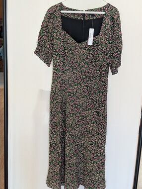 J. Crew Black Midi Dress with Pink Floral Print